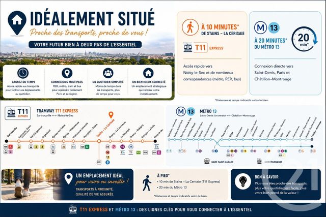 Appartement &agrave; vendre - 3 pi&egrave;ces - 56 m2 - Stains - 93 - ILE-DE-FRANCE