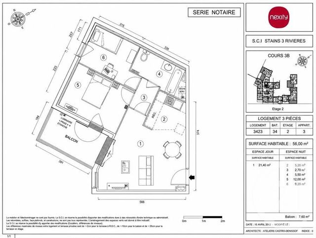 Appartement &agrave; vendre - 3 pi&egrave;ces - 56 m2 - Stains - 93 - ILE-DE-FRANCE